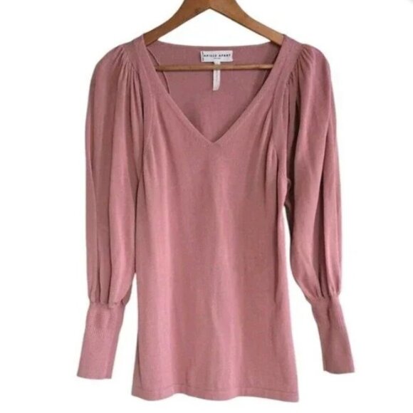 APIECE APART Women's Pink V-Neck Puff Sleeve Knit Sweater Sz XS - Picture 1 of 8